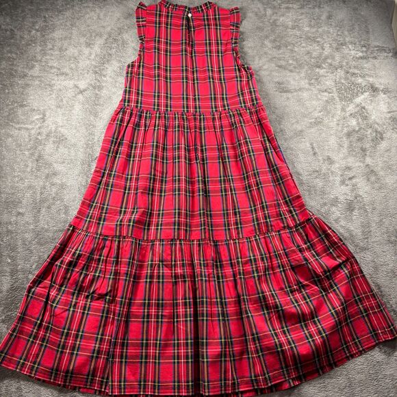 J. Crew NWT Tartan Plaid Midi Dress Ruffled Tiered Pockets Preppy Red Sz 0 I102 - Picture 6 of 14